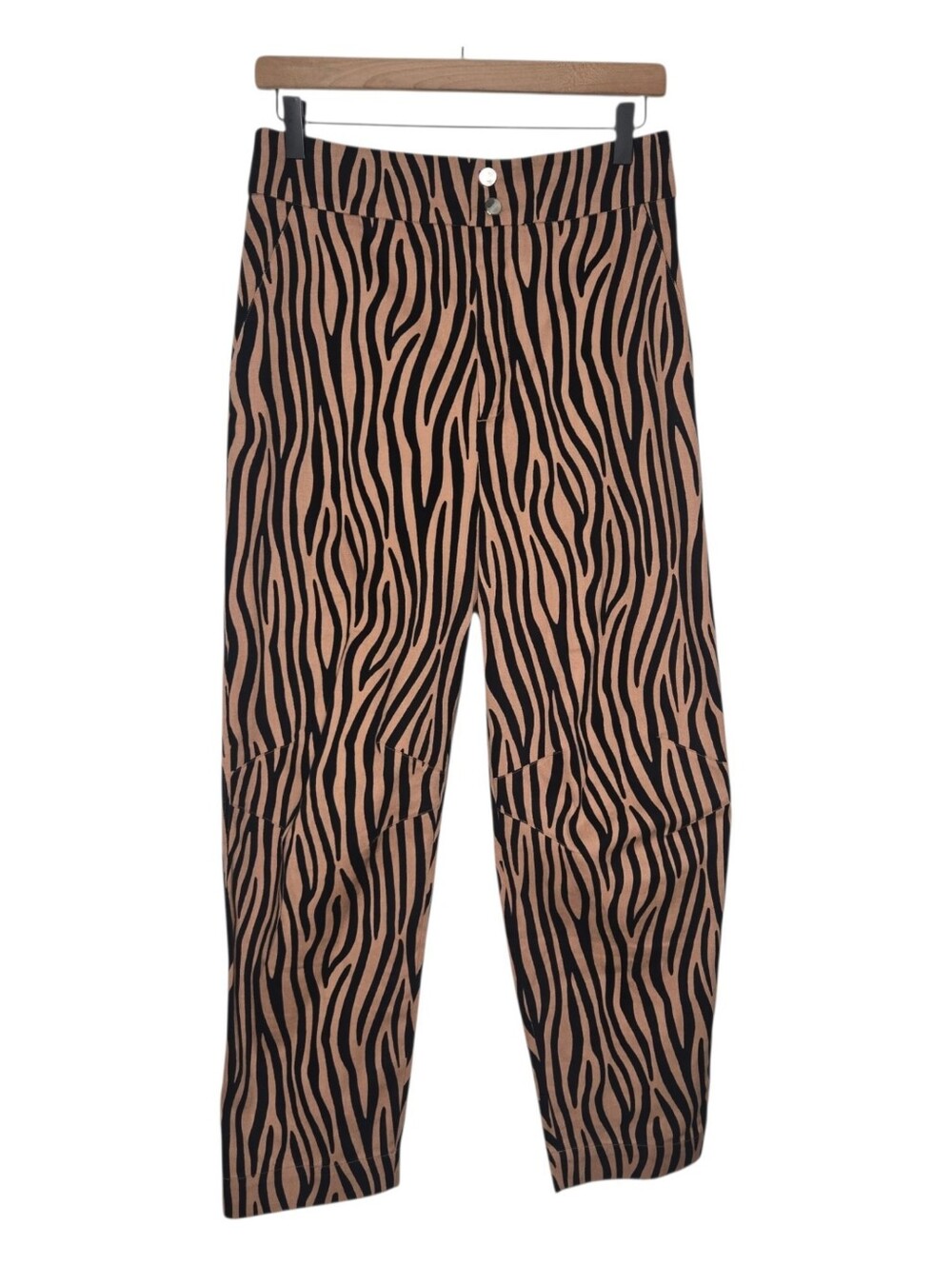 Zara Woman Womens Brown Black Zebra Animal Print Crop Straight Leg Pants Medium